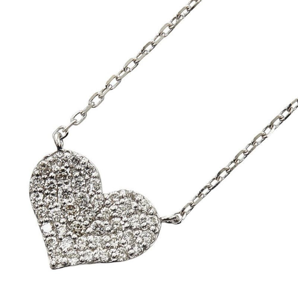 Unbranded Diamond Heart Motif 18K White Gold Necklace Silver